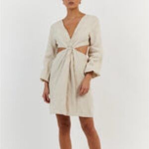DISSH TINA NATURAL LINEN TWIST MINI DRESS - 8 / NATURAL